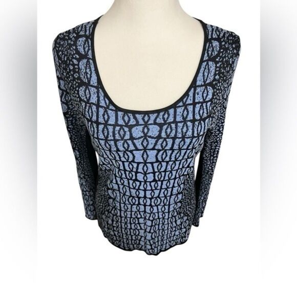 NIC+ZOE medium blue and black geometric sweater crew neck long sleeve - Picture 1 of 10